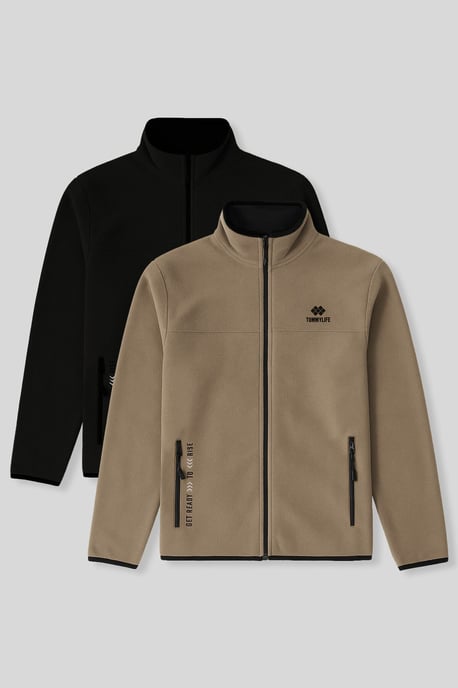 Tommy Life Herren Plüsch-Sweatshirt mit Reißverschluss vorne - Schwarz - Image 1