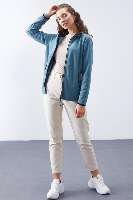 Damen Plüsch Zip-Front Sweatshirt - Image 2