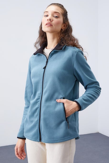 Damen Plüsch Zip-Front Sweatshirt - Image 3