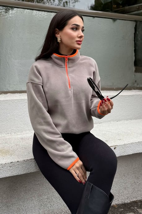 Übergroßer Plüsch-Half-Zip-Sweatshirt - Image 1