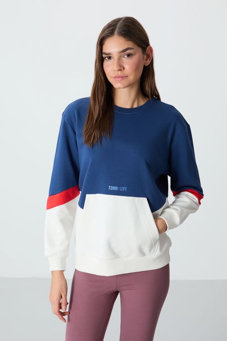 Übergrößen Farbblockiertes Rundhals-Sweatshirt - Image 1
