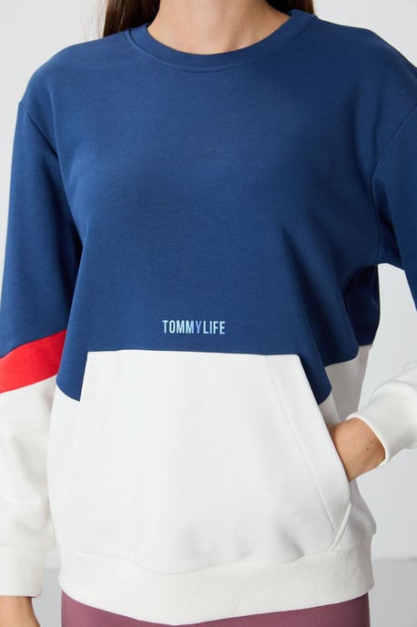 Übergrößen Farbblockiertes Rundhals-Sweatshirt - Image 2