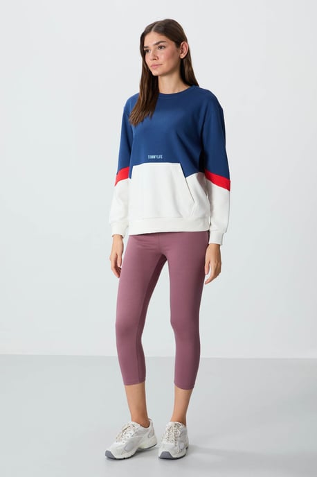 Übergrößen Farbblockiertes Rundhals-Sweatshirt - Image 3