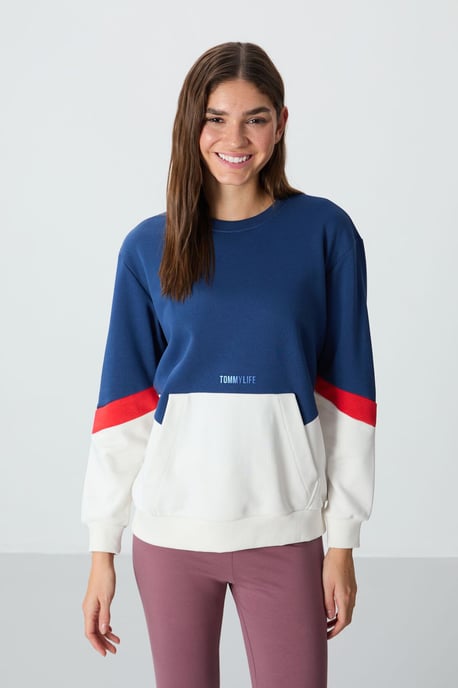 Übergrößen Farbblockiertes Rundhals-Sweatshirt - Image 4