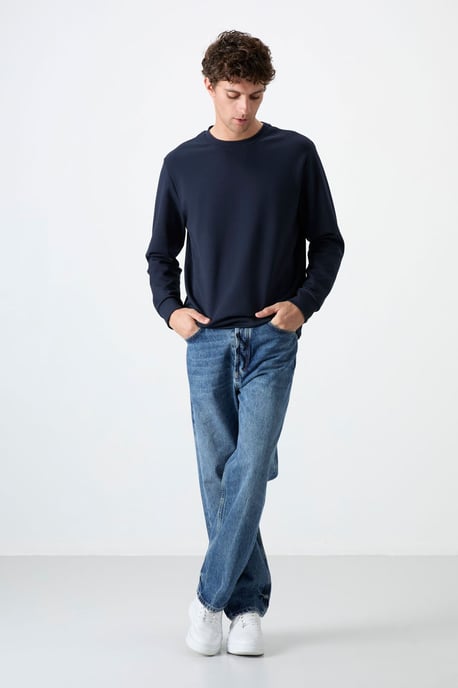 Herren Unifarben Rundhals-Sweatshirt - Image 3