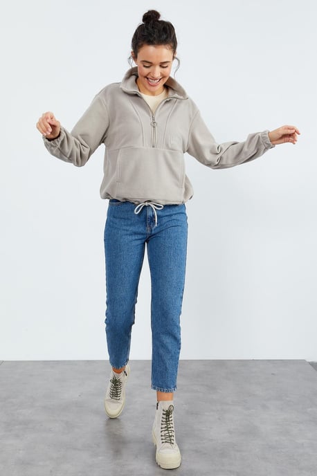 Übergroßer Half-Zip Plüsch Hoodie - Image 2