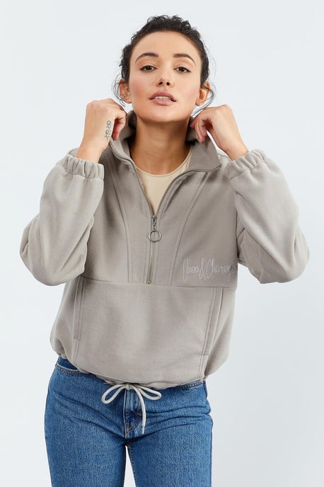Übergroßer Half-Zip Plüsch Hoodie - Image 3