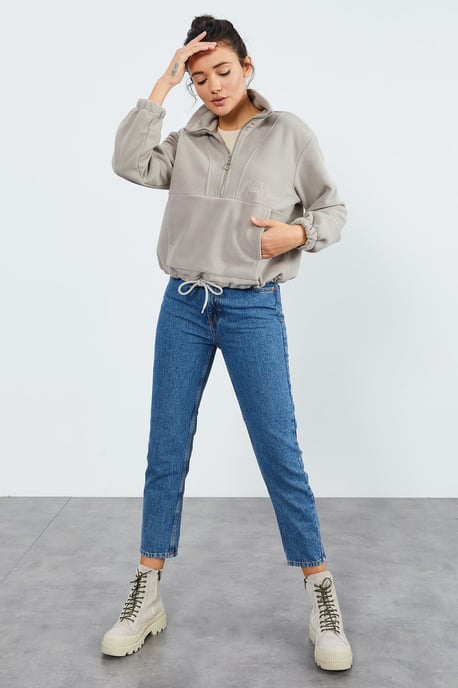 Übergroßer Half-Zip Plüsch Hoodie - Image 4