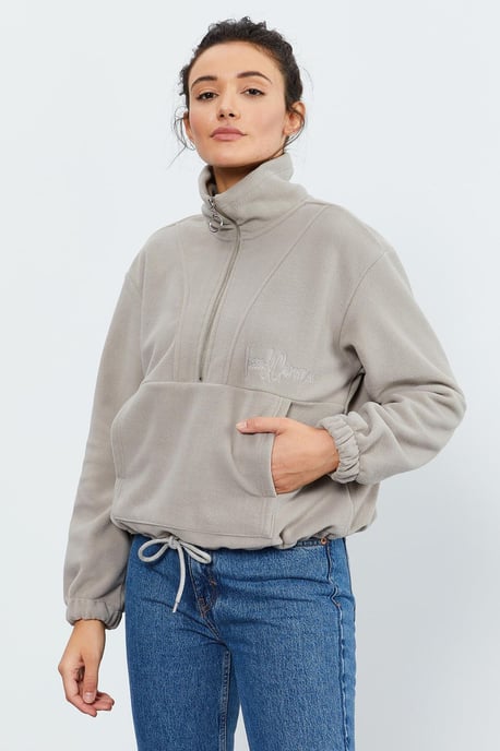 Übergroßer Half-Zip Plüsch Hoodie - Image 5