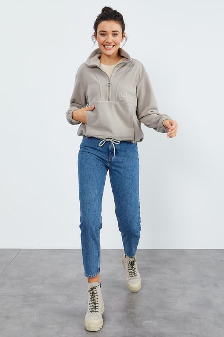 Übergroßer Half-Zip Plüsch Hoodie - Image 6