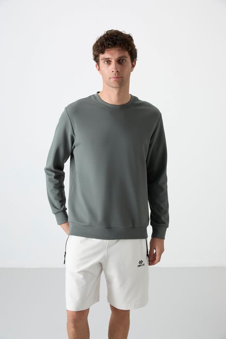 Herren Unifarben Rundhals-Sweatshirt - Image 3