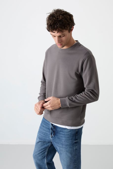 Herren Unifarben Rundhals-Sweatshirt - Image 2
