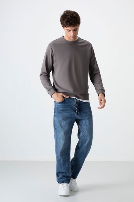 Herren Unifarben Rundhals-Sweatshirt - Image 3
