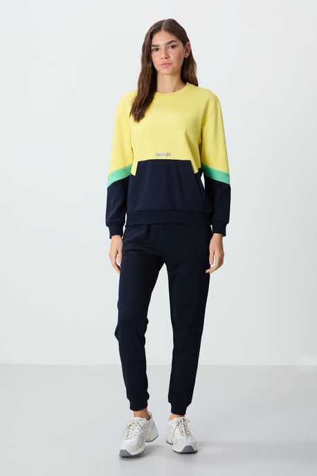 Übergroßer farbblockierter Rundhals-Sweatshirt - Image 1