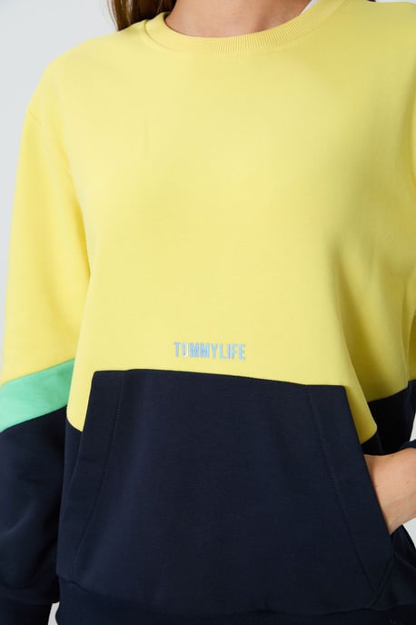 Übergroßer farbblockierter Rundhals-Sweatshirt - Image 2
