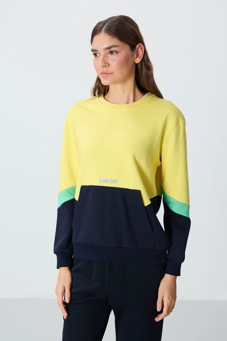 Übergroßer farbblockierter Rundhals-Sweatshirt - Image 3