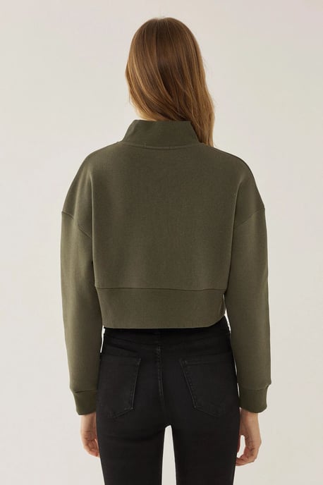 Hiccup Kurz geschnittenes Sweatshirt mit Reißverschlusskragen und Slogan - Khaki - Image 4