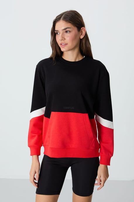 Überdimensioniertes, farbblockiertes Rundhals-Sweatshirt - Image 1