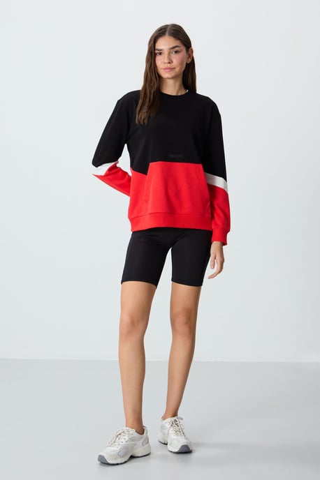 Überdimensioniertes, farbblockiertes Rundhals-Sweatshirt - Image 2