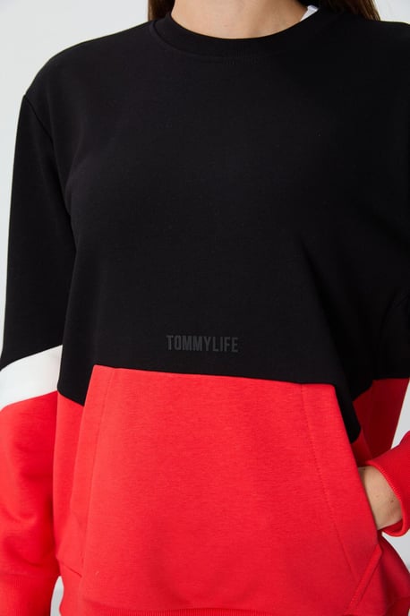 Überdimensioniertes, farbblockiertes Rundhals-Sweatshirt - Image 3