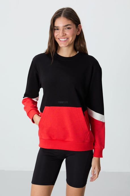 Überdimensioniertes, farbblockiertes Rundhals-Sweatshirt - Image 4