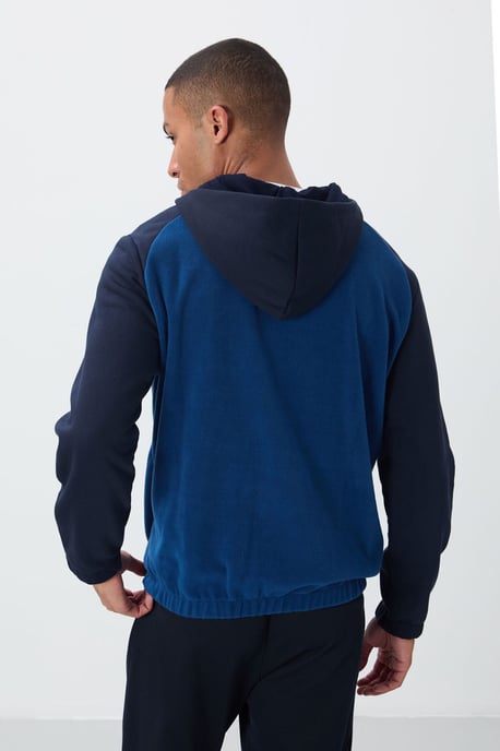 Herren Farbblockierte Halb-Zip Plüsch Sweatshirt - Image 5