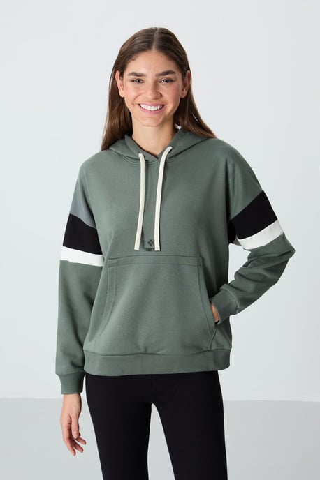 Übergröße Farbblock Kapuzenpullover mit Tasche - Image 2