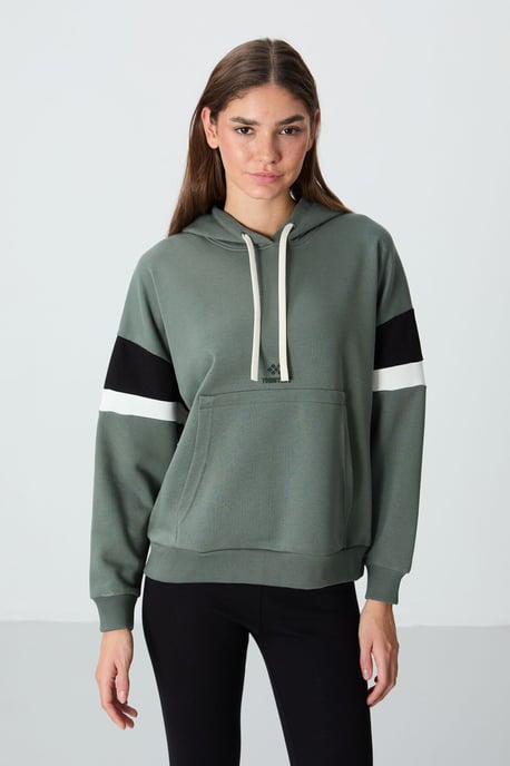 Übergröße Farbblock Kapuzenpullover mit Tasche - Image 4