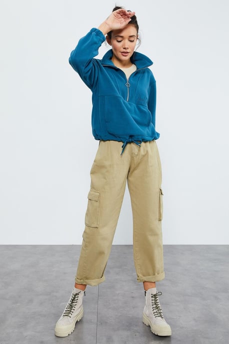 Oversized Half-Zip Plüsch Sweatshirt - Image 4