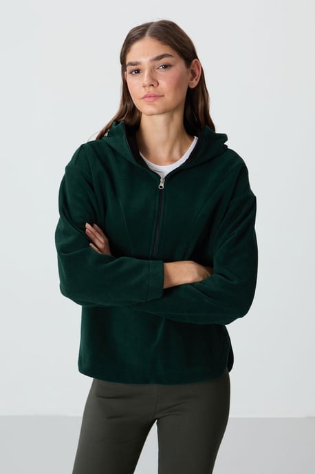 Übergrößen Fleece Halb-Zip Kapuzenpullover - Image 2