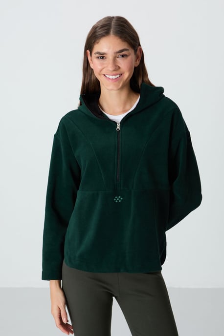 Übergrößen Fleece Halb-Zip Kapuzenpullover - Image 3