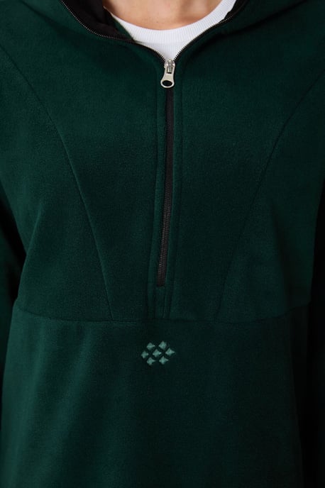 Übergrößen Fleece Halb-Zip Kapuzenpullover - Image 4
