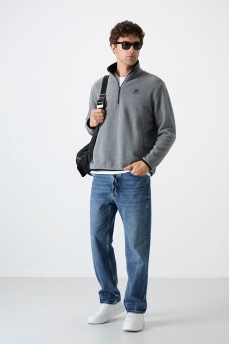 Herren Slim Fit Halbreißverschluss Plüsch Sweatshirt - Image 2