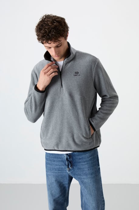 Herren Slim Fit Halbreißverschluss Plüsch Sweatshirt - Image 3