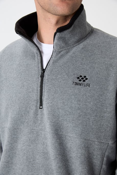 Herren Slim Fit Halbreißverschluss Plüsch Sweatshirt - Image 4