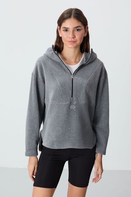 Übergroßer Plüsch-Half-Zip Kapuzenpullover - Image 1