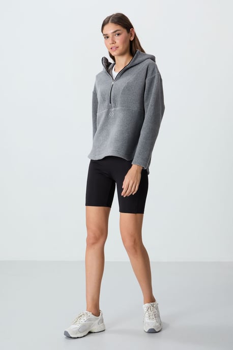 Übergroßer Plüsch-Half-Zip Kapuzenpullover - Image 2
