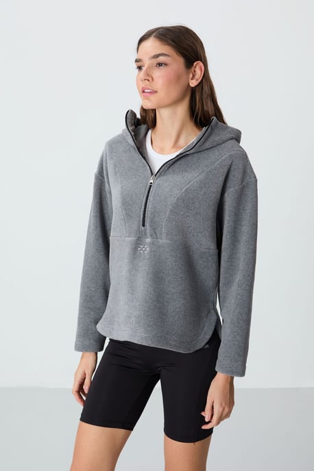 Übergroßer Plüsch-Half-Zip Kapuzenpullover - Image 4