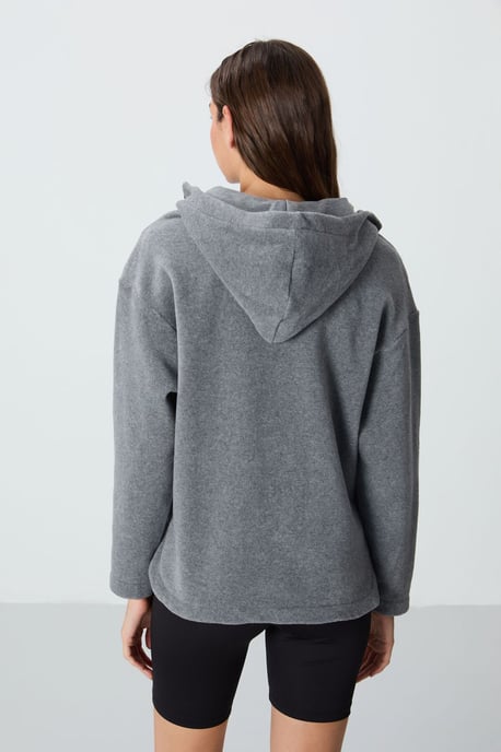 Übergroßer Plüsch-Half-Zip Kapuzenpullover - Image 6