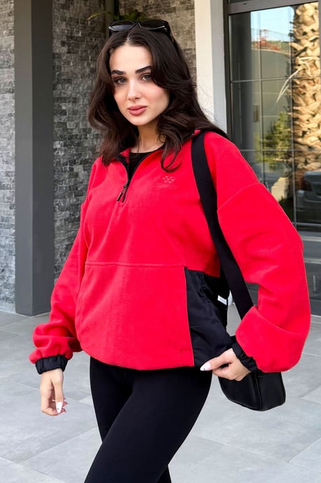 Oversized Halb-Zip Plüsch Sweatshirt - Image 1