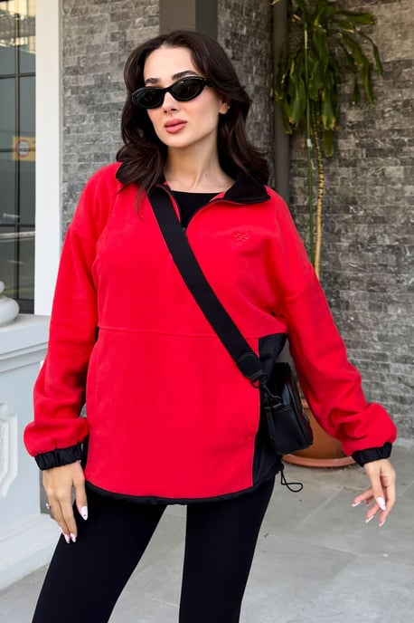 Oversized Halb-Zip Plüsch Sweatshirt - Image 3