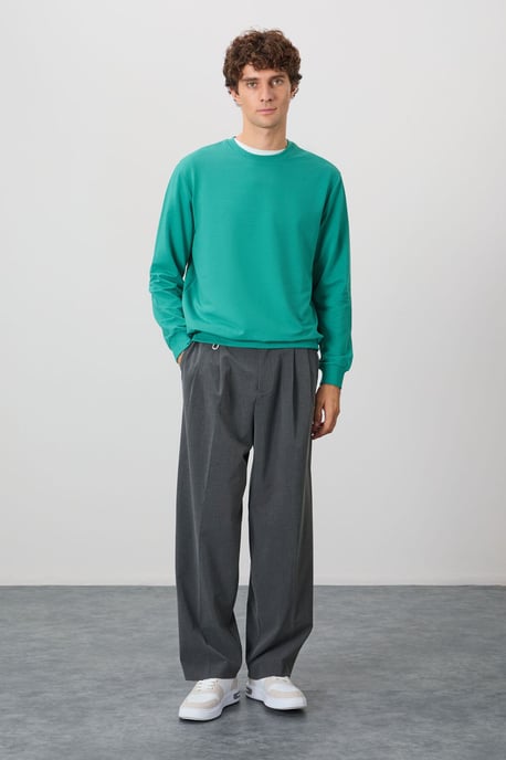 Herren Unifarben Rundhals-Sweatshirt - Image 2