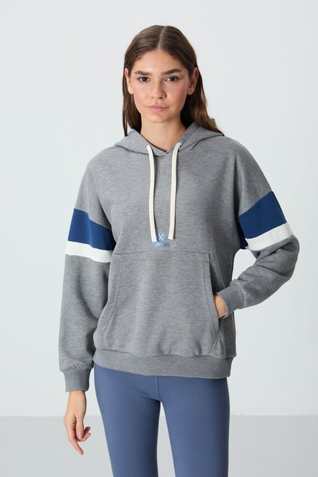 Übergröße Farbblock Kapuzen-Sweatshirt mit Tasche - Image 1