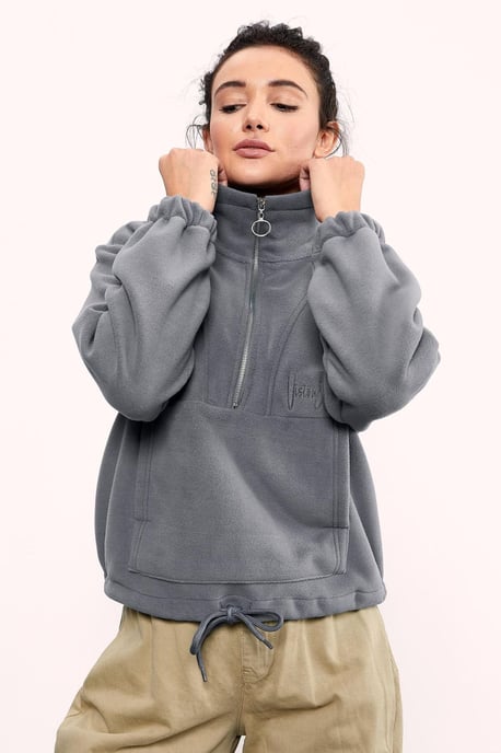 Oversized Halbreissverschluss-Plüschpullover - Image 4