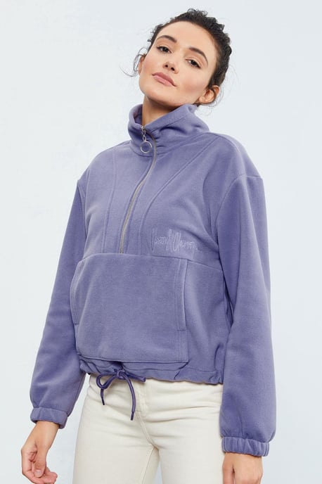 Oversized Halb-Reißverschluss Plüsch Sweatshirt - Image 3