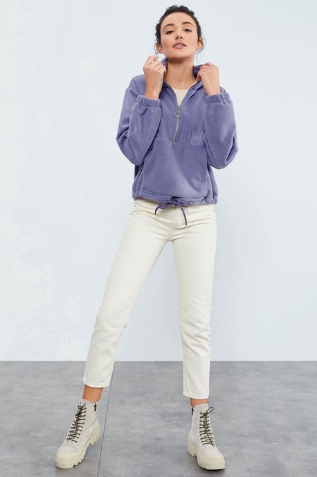 Oversized Halb-Reißverschluss Plüsch Sweatshirt - Image 4