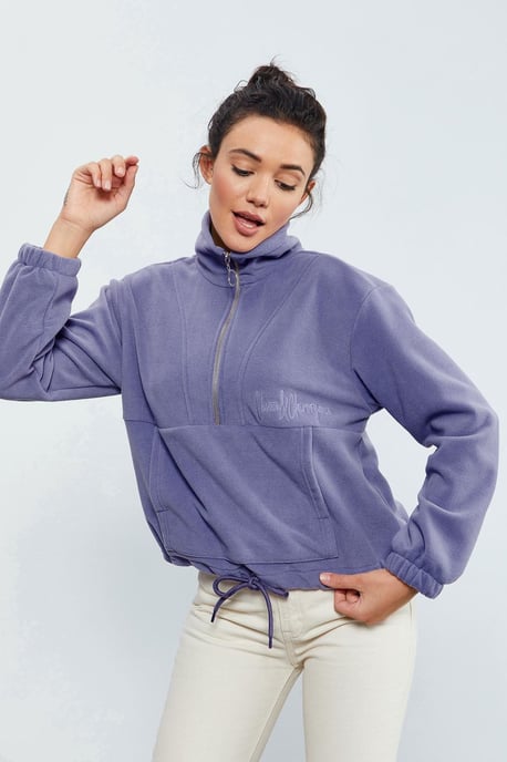 Oversized Halb-Reißverschluss Plüsch Sweatshirt - Image 5
