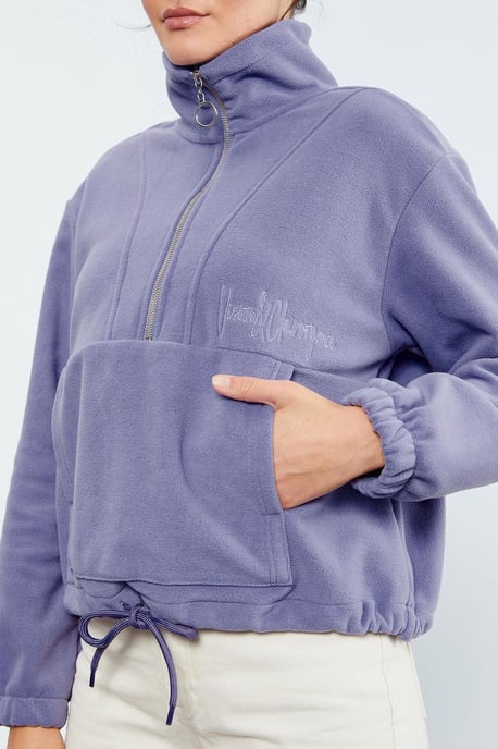Oversized Halb-Reißverschluss Plüsch Sweatshirt - Image 6