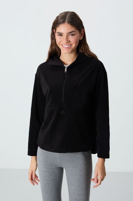 Übergroßer Plüsch-Hoodie mit halbem Reißverschluss - Image 1