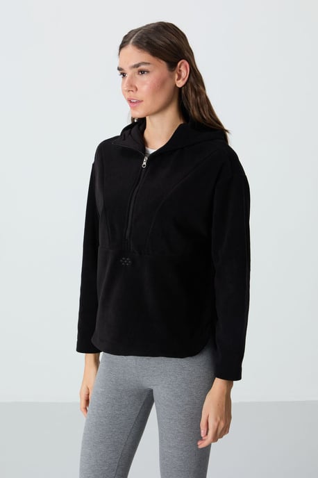 Übergroßer Plüsch-Hoodie mit halbem Reißverschluss - Image 4